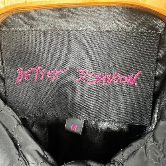 Betsey Johnson black quilted coat jacket heart button snap closure size M - Picture 4 of 7